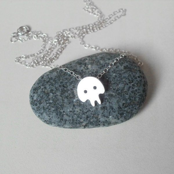 miniature skull necklace in sterling silver, handmade in UK