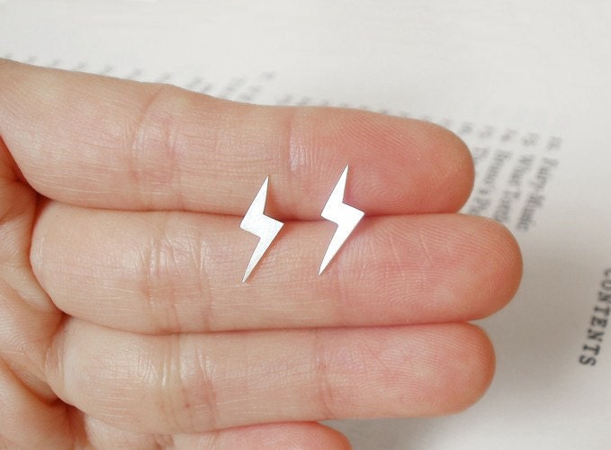 sterling silver Lightning ear studs handmade in the UK