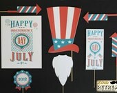 Vintage 4th of July Photobooth Props. Photo Props. Fourth of July Decorations
