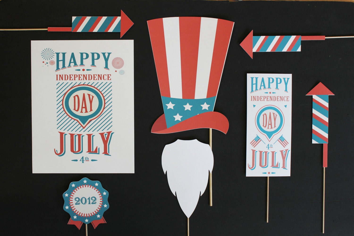 Vintage 4th of July Photobooth Props. Photo Props. Fourth of July Decorations