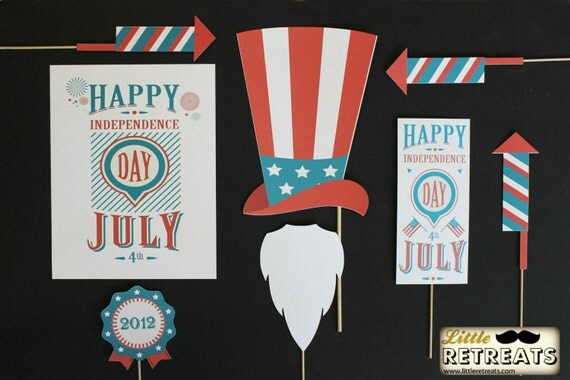 Vintage 4th of July Photobooth Props. Photo Props. Fourth of July Decorations