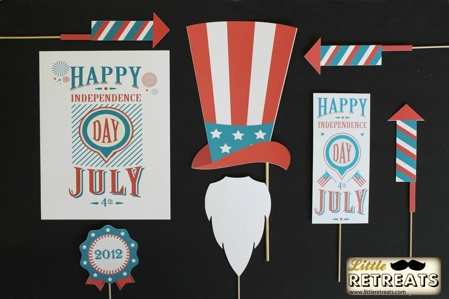 Vintage 4th of July Photobooth Props. Photo Props. Fourth of July Decorations
