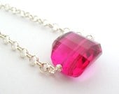 Hot Pink Quartz Nugget Bracelet wire wrapped ruby pink stone in sterling silver simple modern jewelry gifts under 50