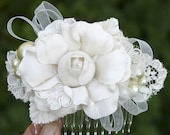 Wedding accessories, lace and flower ivory bridal comb, wedding hair, wedding comb, clip