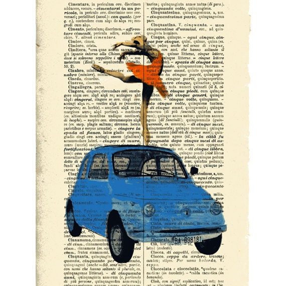 Ballet Dancer Original Painting - Fiat 500 Car Art Mixed Media- Paper Vintage Dictionary made in italy