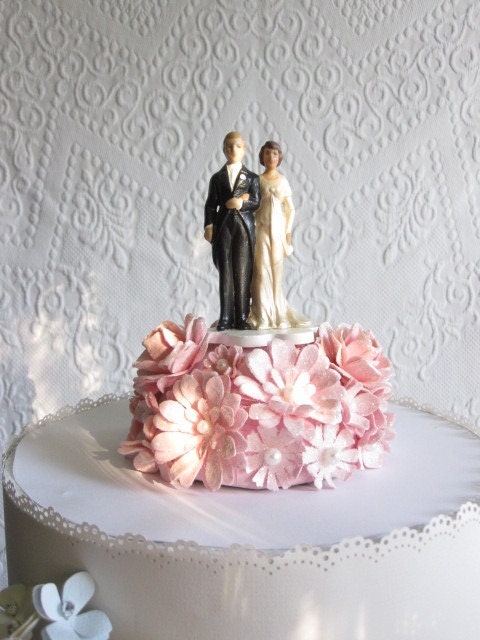 Wedding Cake Topper Pink Vintage Inspired Shabby Chic