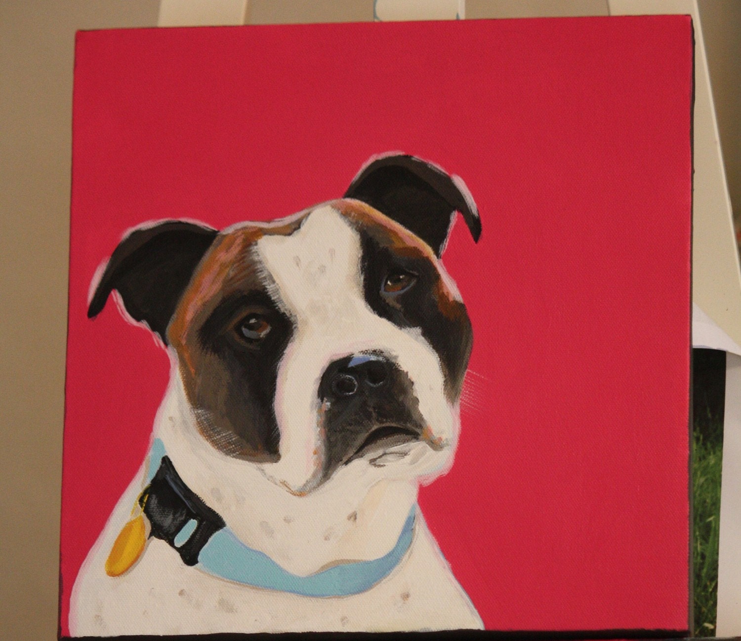 Contemporary Custom Dog Portrait  Acrylic 12" x 12" and 1 1/2" deep