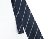Vintage Eighties Dark Blue Stripe Necktie/ Silk French Necktie Renoma/Fathers Day Gift