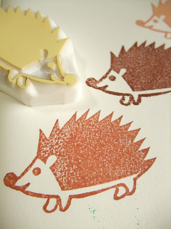 hedgehog rubber stamp - hand carved rubber stamp - hand carved stamp - forest animal rubber stamp
