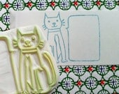 cat rubber stamp. hand carved rubber stamp - handmade jornaling rubber stamp - kitten - message