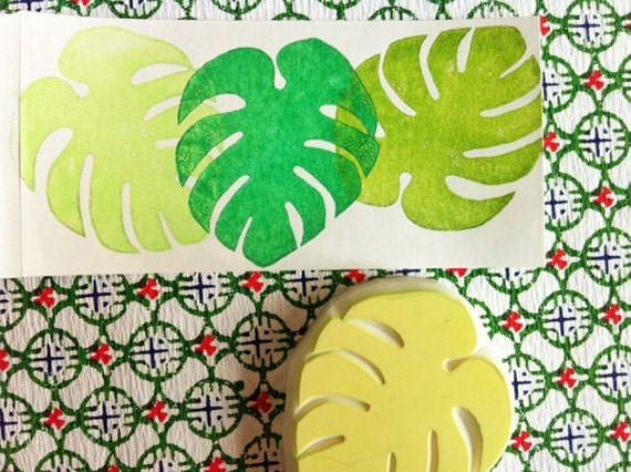 leaf rubber stamp - hand carved stamp - tropical leaf stamp - handmade - no5.