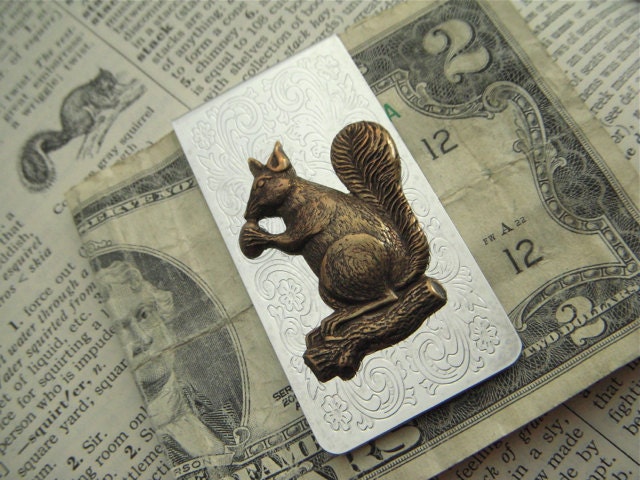 Squirrel Money Clip Men's Accessories Silver Plated & Brass Mixed Metals Vintage Inspired Victorian Steampunk Style