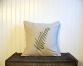 embroidered fern pillow cover- olive green - fern - home decor - natural - linen - garden