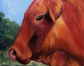 Cow Art Painting Buster Large 16x20 Canvas Brown Brahman Original Painting by Cheri Wollenberg