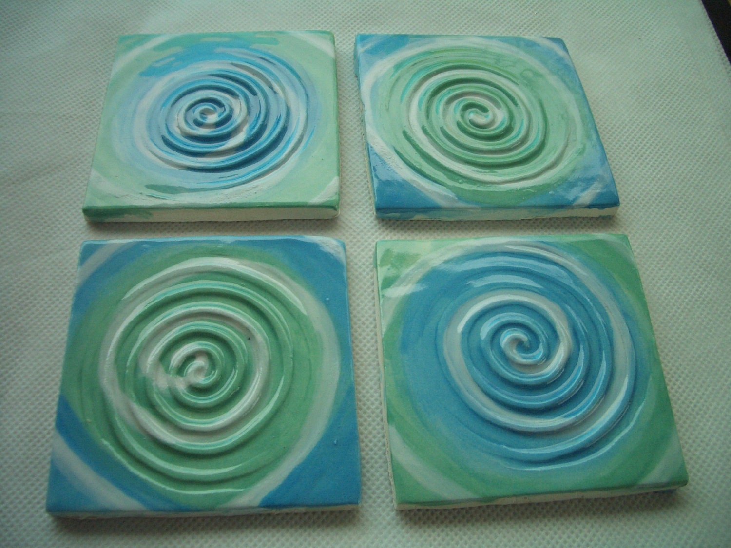 Turquoise 'n Aqua SPIRAL Squares - Ceramic Mosaic Tiles