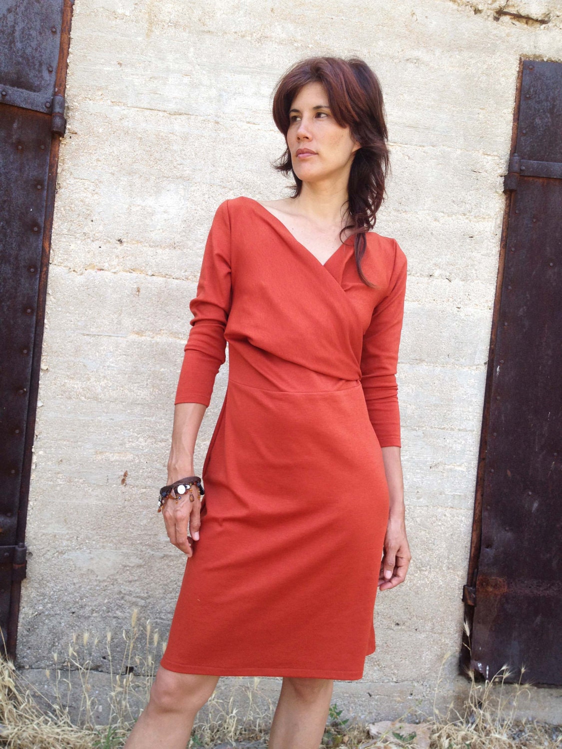 Origami dress/ 2 way dress/ Knee length dress/ Convertible dress/ Terracotta dress/ Fall Autumn winter dress/Fall fashion/ Office wear