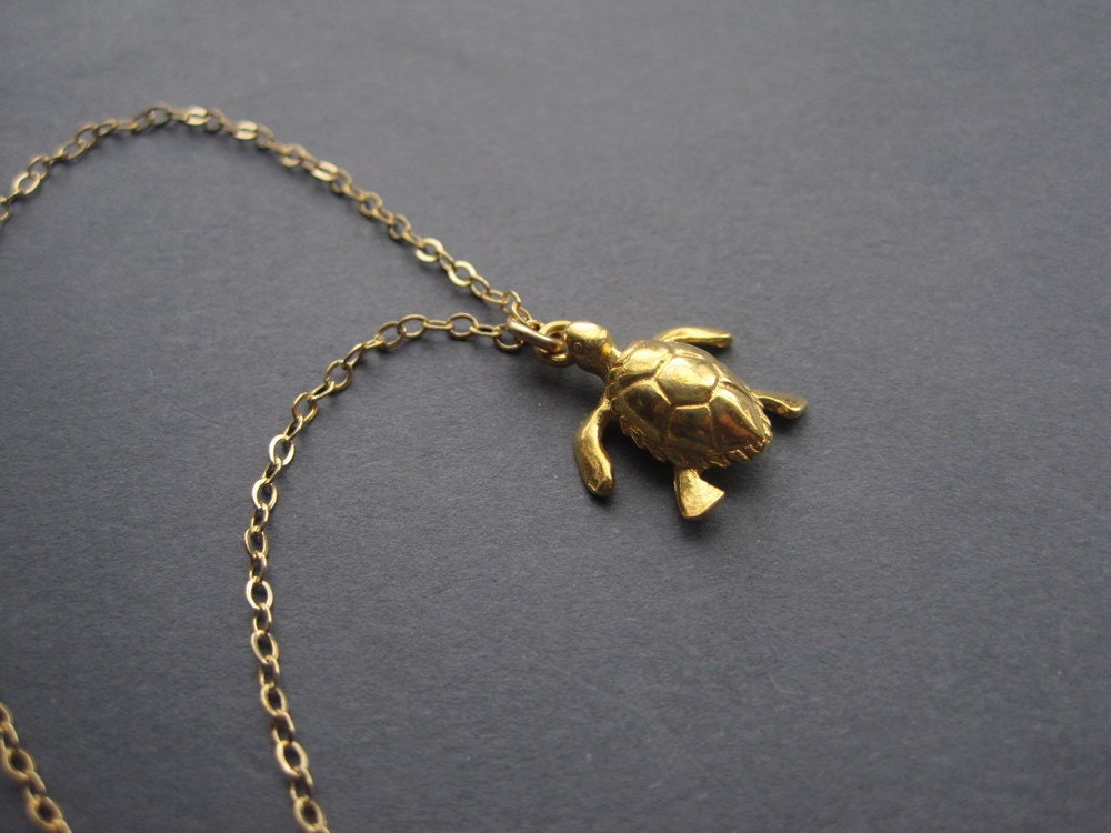 Gold Necklace - Gold Turtle Necklace  - Nature Jewelry