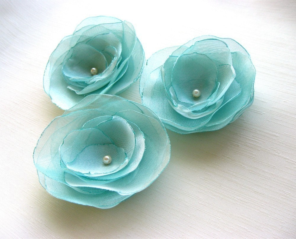 Aqua marine Rose Blossoms  3 Flowers