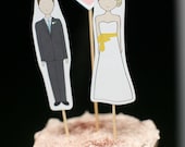 Bride, Groom and Heart Wedding Cake Topper Set