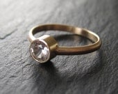 White Sapphire Engagement Ring in Recycled 14k Yellow Gold Modern Brushed Finish Solitaire