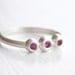 Rhodolite Garnet 3 Stone Ring in Recycled Sterling Silver - Molten Pebble Flush Setting Modern Brushed Finish