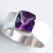 Purple Amethyst Cushion Sterling Ring with Wide Band - checkerboard cut stone, brushed finish