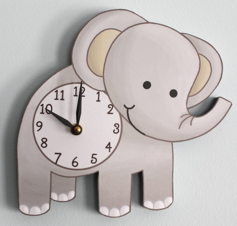 Elephant Wooden WALL CLOCK for Kids Bedroom Baby Nursery