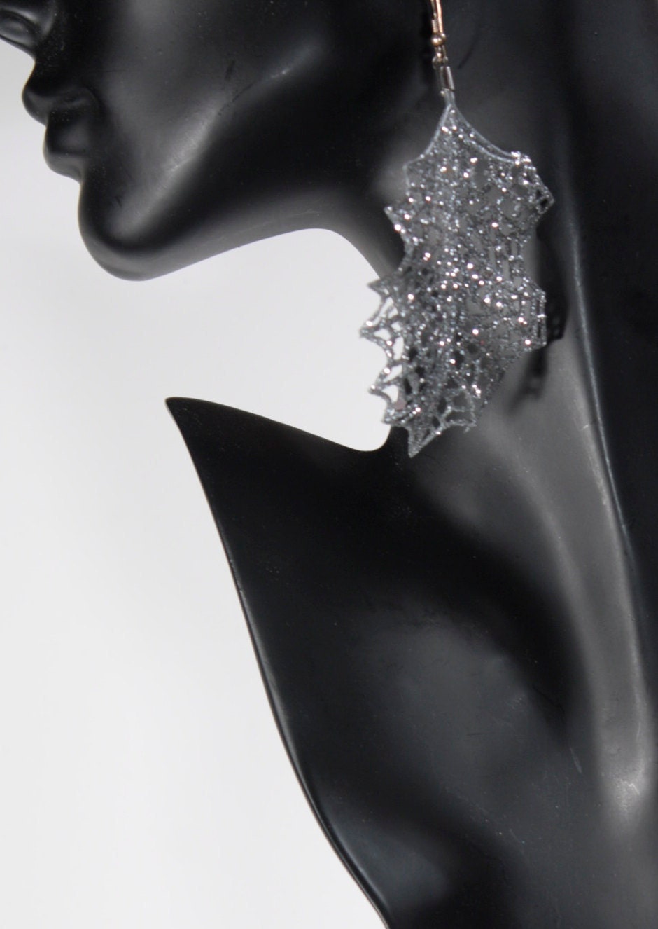 Silver skeleton leaf earrings