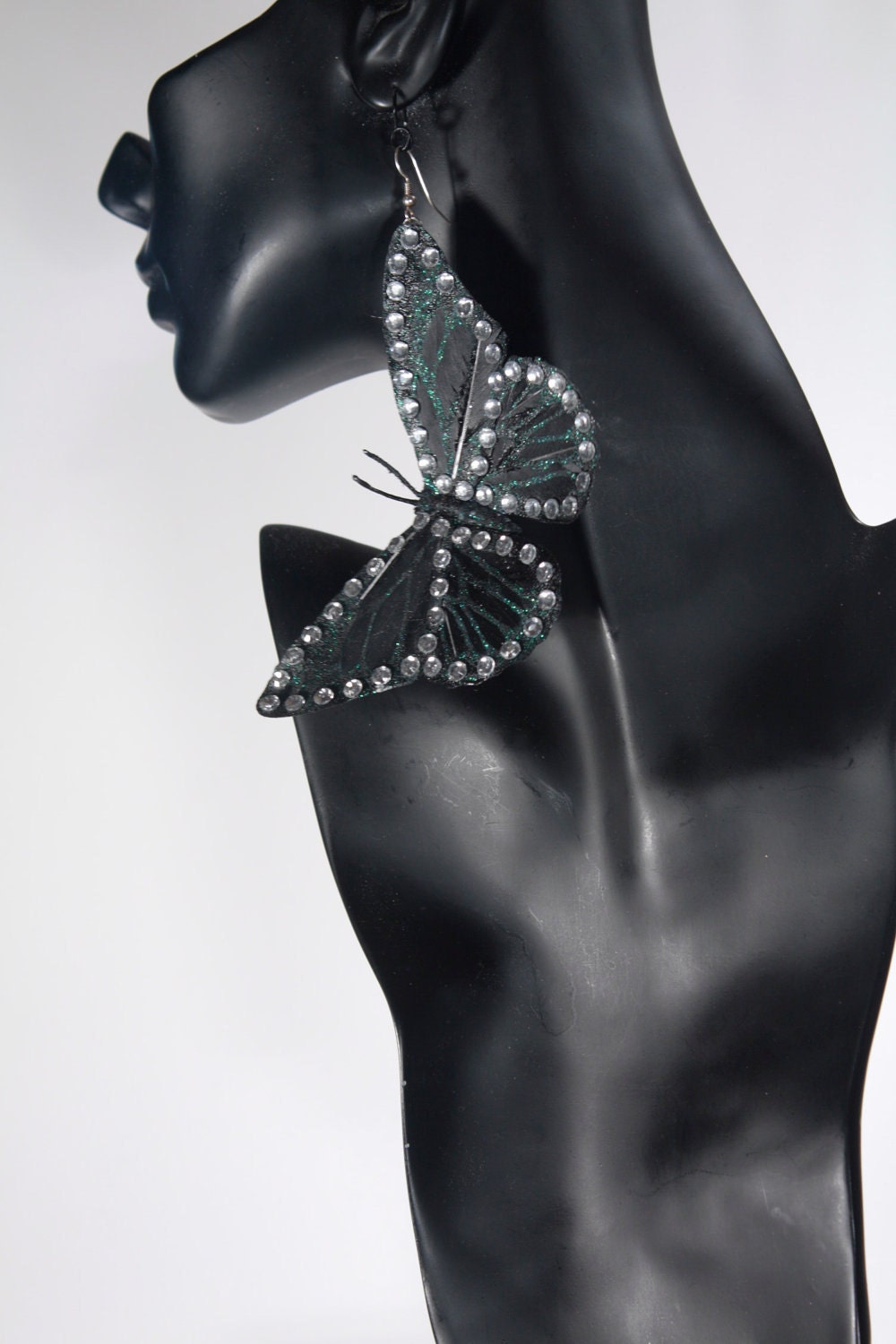 Crystal and black butterfly earrings