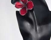 Red velvet shimmer party flower earrings