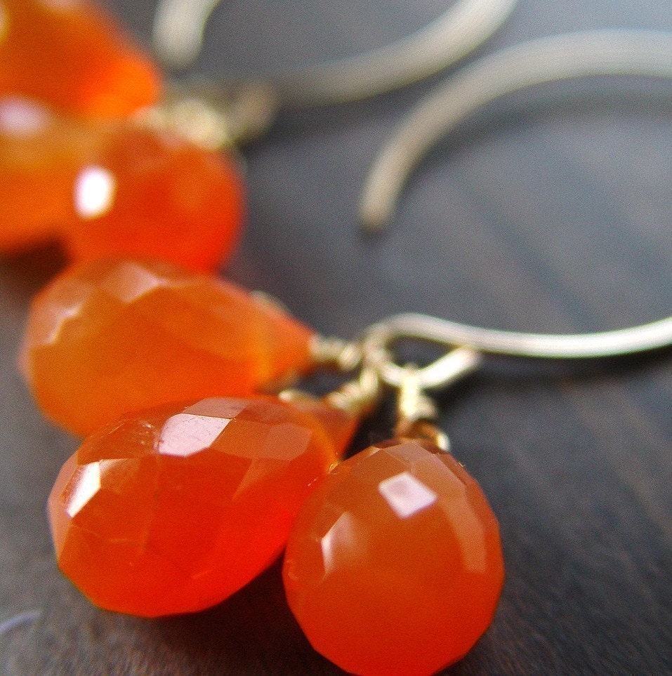 Carnelian Cluster Gold Earrings 14k