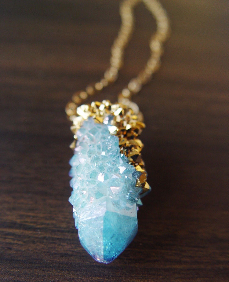 Spirit Quartz Druzy Gold Dipped Necklace
