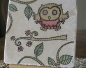 Owl Absorbent Tile Coasters, Opal the Owl, Set of 4