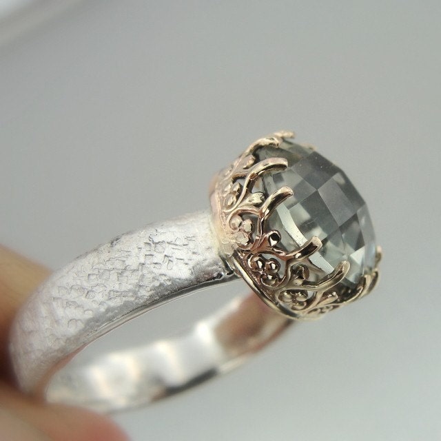 Gold Silver Green Amethyst Ring Hadas1951 Hand Crafted (ir343)