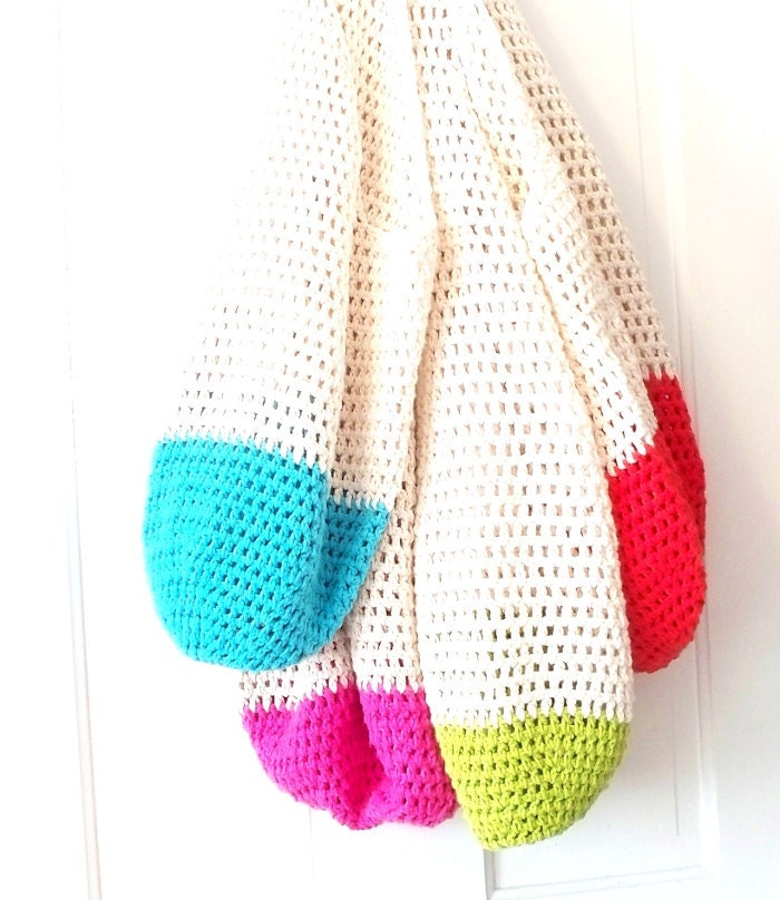 Crochet Beach Bag in Your Color Choice Hot Pink, Lime Green, Bright Blue, Red