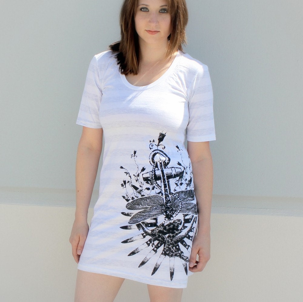 Hope Amidst Affliction - Anchor American Apparel TShirt Dress- Gray and White Stripe  - Available in XS, S, M, L, and XL