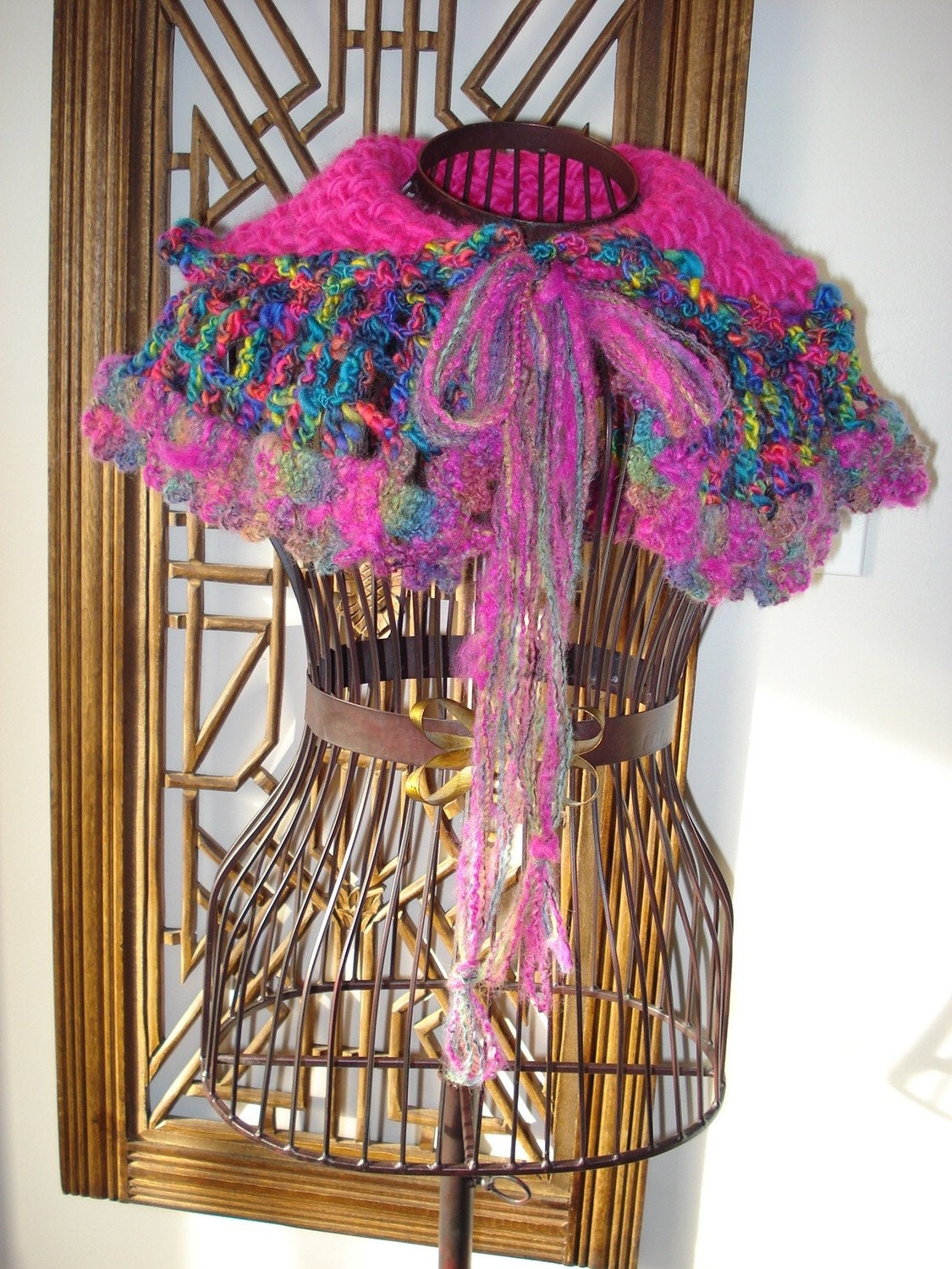 READY TO SHIP/ Gloriosa Handspun Crochet and Knitted Neck Warmer/ Scarflette / Collar /Cowl / Wrap / Scarf / Cape in multicolor soft wool
