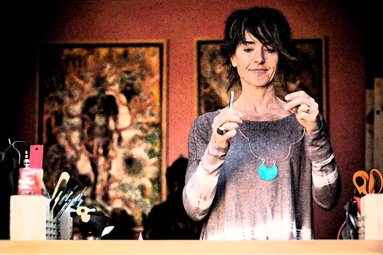 African Beauty in Turquoise, Necklace, Eye Catching, Boho, Hip, Ethnic, Metalwork