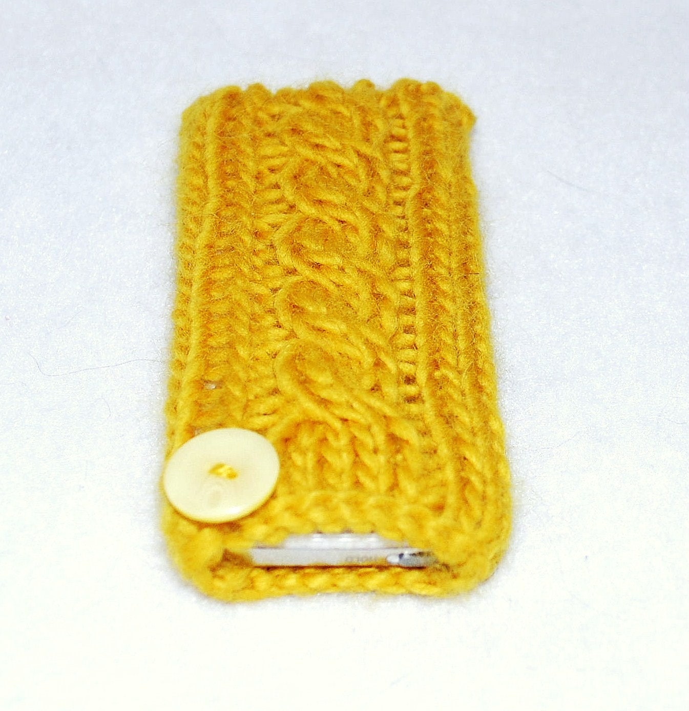 Sun Yellow Cable Knit iPod 7th Gen Nano Cozy, Holder Sleeve Skin Pouch Pocket Sock Cabled Gold Honey Honeycomb Sunshine Button Sunny