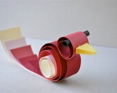 As sold in ANTHROPOLGIE - Paper bird gift topper, home decor, party favor, place setting, red, cream, pink.