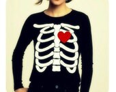 Skeleton Beating HEART Women Long Sleeve TShirt - Made to Order XS - XXL