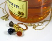 Earth Elements Blue Sapphire, Chalcedony Smokey Quartz Necklace on Gold Fill