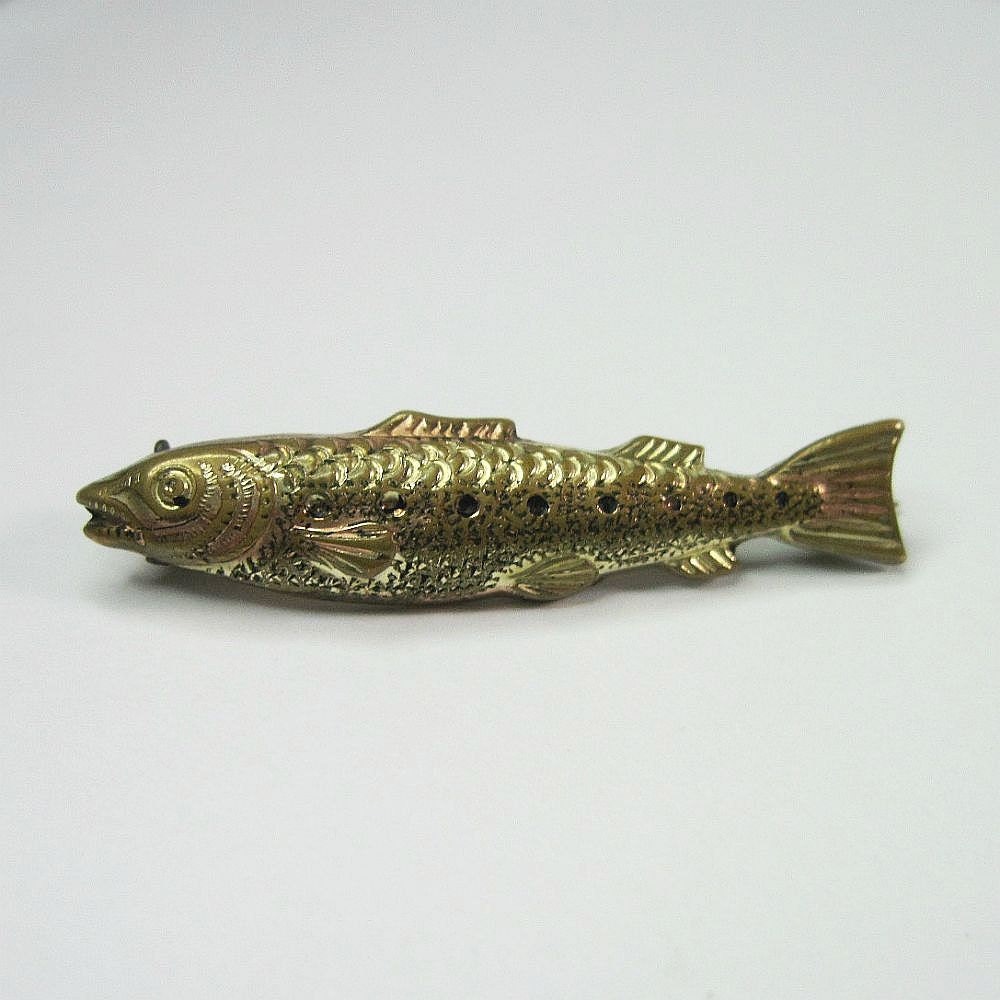 Antique Victorian Edwardian Fish Pin - Trout - Animal - Gold Filled - Woodland - Rustic - C1900 - Father's Day