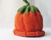 Baby Pumpkin Hat, Custom Halloween Photo Prop, You Choose Size, Hand Knit, Merino Wool Yarn