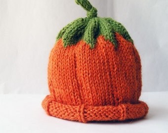 Toddler Pumpkin Hat, Custom Halloween Photo Prop, You Choose Size, Hand Knit, Vegan Baby Yarn