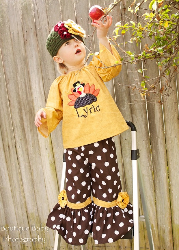 Gobble Gobble Boutique Thanksgiving Peasant Top and Ruffle Pants - Sizes 12 mos - 6yr
