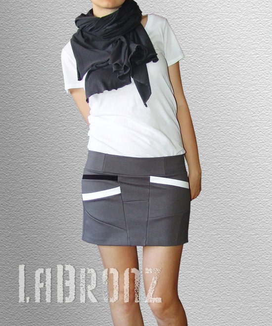 Bottoms Skirts Short Asymmetrical Gray Skirt with Diagonal Pockets