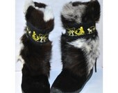 HALF Off SALE Oscar Apres Ski Cow Punk Goat Fur Boots, US Sz. 6, Eur 36, Warm n Cozy Shearling Lined