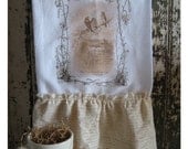 Flour Sack Kitchen Towel... Farmhouse Style Cottage Chic Garden Ruffle Scripture Birds Tea Dish...  "I Am The Bread of LIfe"