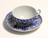 Blue and White China Cup and Saucer Phoenix Bird Made in Japan Transfer Ware